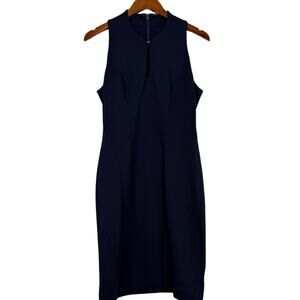 Elie Tahari Sleeveless Sheath Dress Key Hole Front Lined Back Zip Up 6 Navy Blue